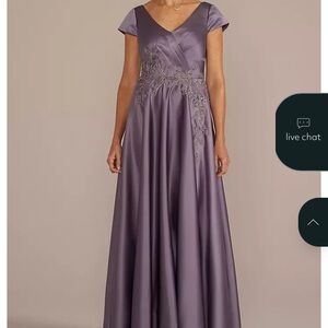Oleg Cassini Lavender Satin A-Line Gown with Embroidered Waist, Lilac color